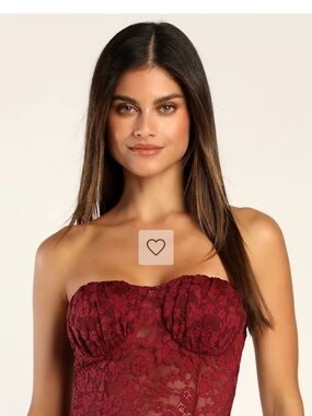 Romantic Thrill Burgundy Lace Strapless Bustier Bodysuit NWT
